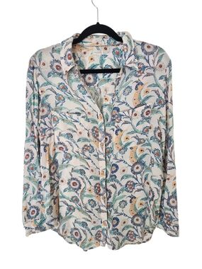 Pilcro Floral Button Up Sheer Blouse Size M Boho Anthropologie Lightweight Top
